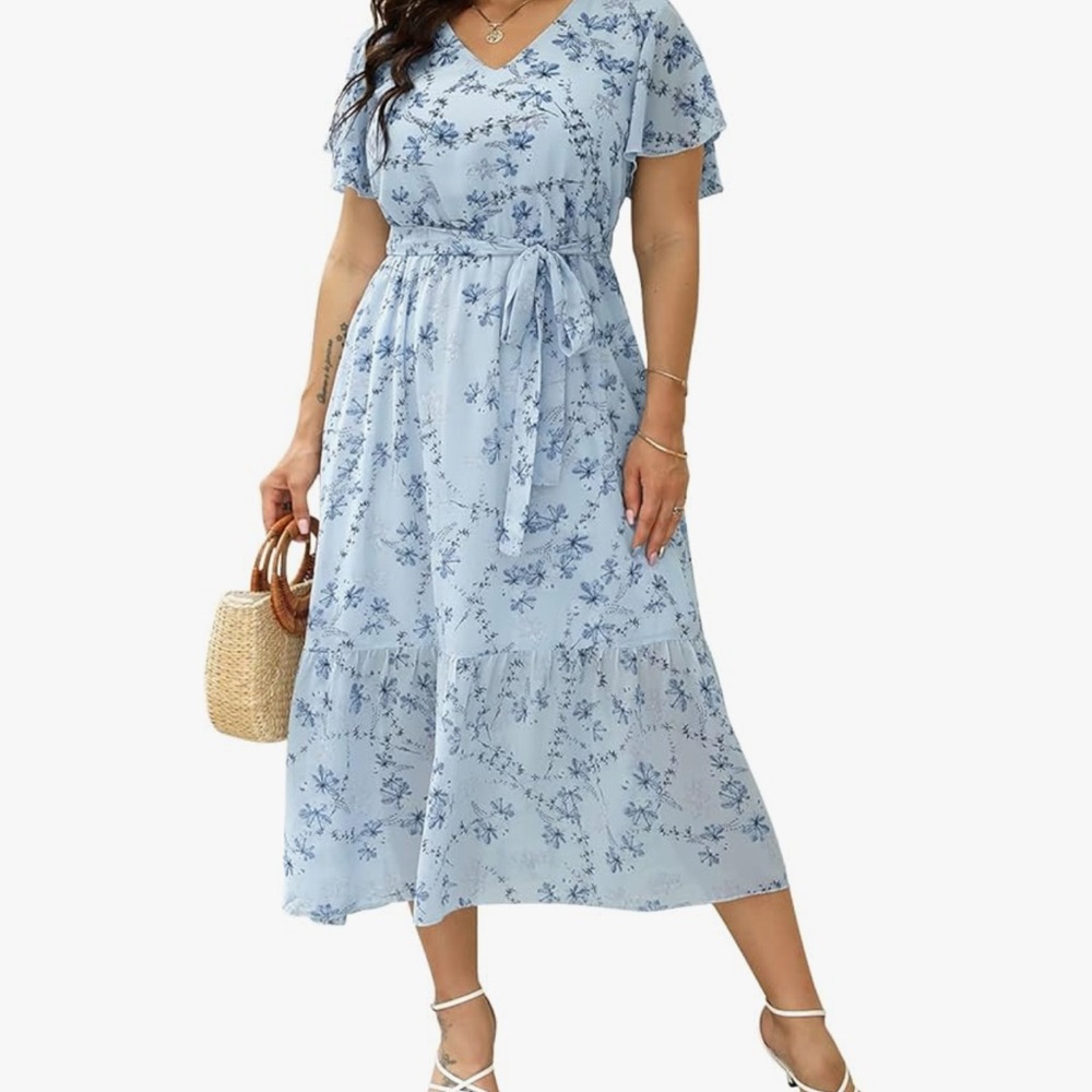 Floral Blue Midi Dress